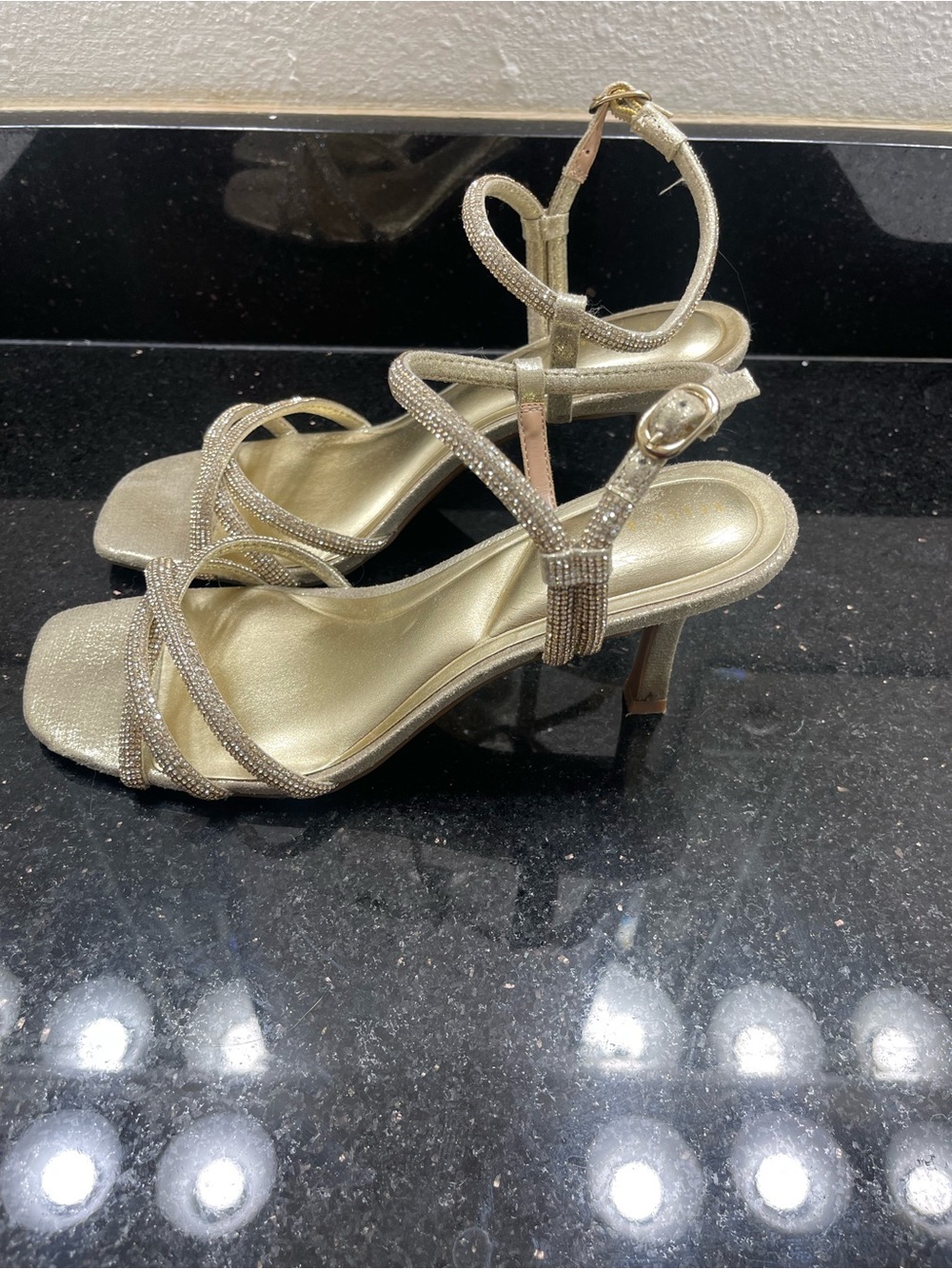 Kelly & Katie Sparkling Gold Strappy Heels - Picture 2 of 3